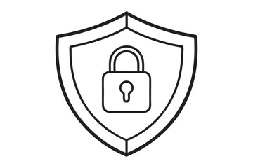 Line Drawing of Shield with Padlock Icon Symbol of Security and Protection