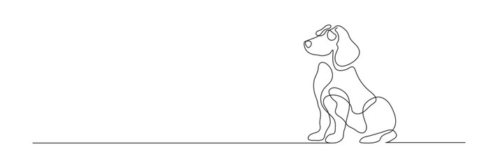 Simple line art of a dog sitting, drawn in minimalist style