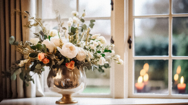 Beautiful flowers bouquet, botanical home decor and floral arrangement, English countryside style and florist design for floral shop, flower arranging workshop or class idea