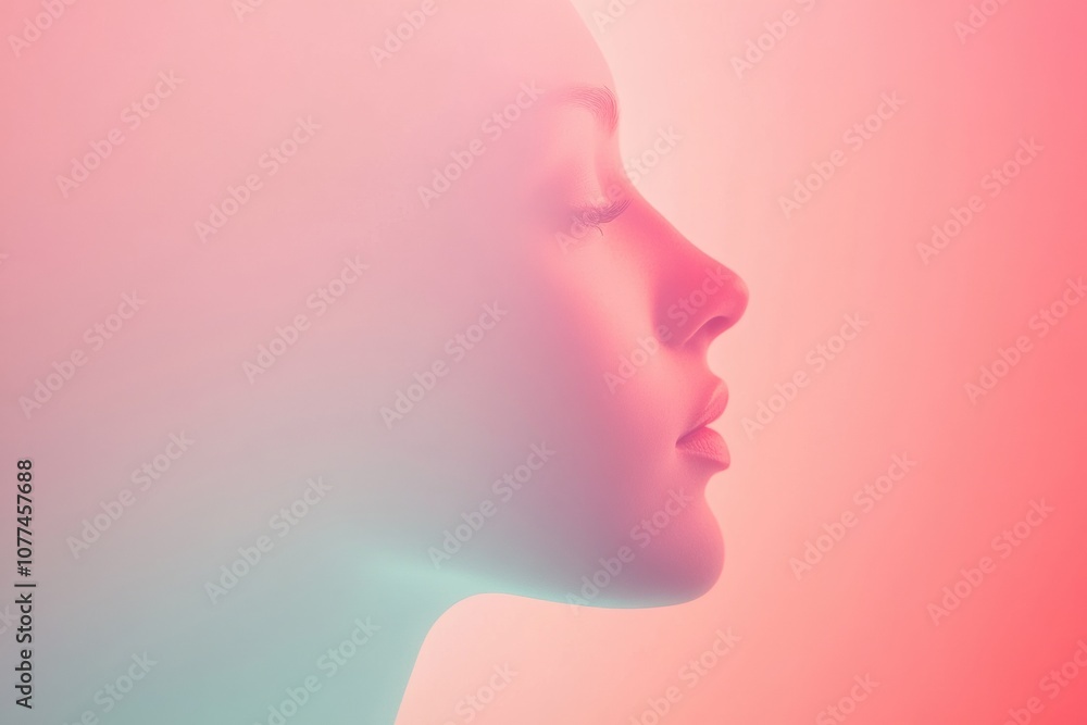 Aufkleber a subtle display of abstract forms highlights a tranquil profile enveloped in soft, pastel colors an