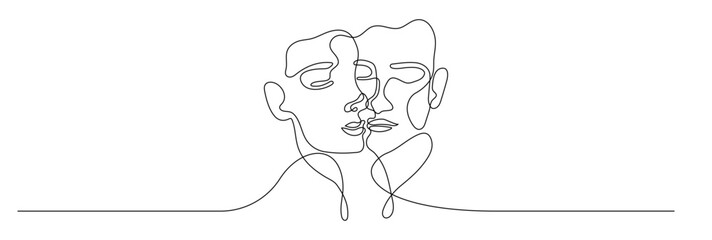 Minimalist line drawing of intertwined faces