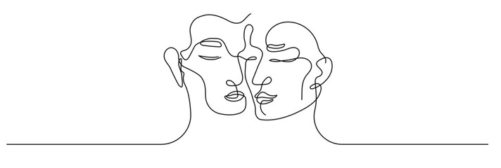Minimalist line drawing of intertwined faces