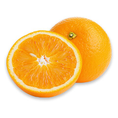 Fresh orange fruit sliced and whole isolated transparent background