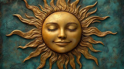 A decorative sun motif with a serene face, symbolizing warmth and positivity.