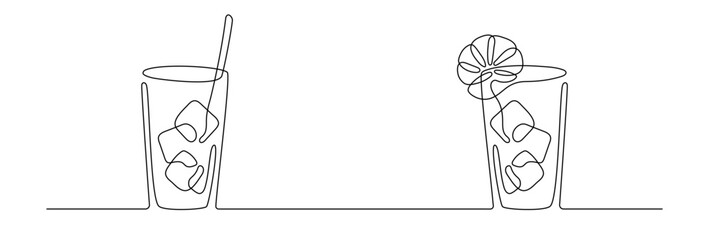 continuous line drawing of two cocktail drinks