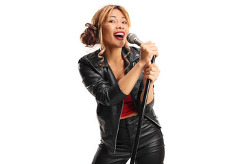 Filipina female singer with a microphone