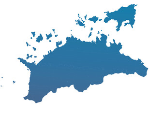 香川県　地図　青色　グラデーション　イラスト