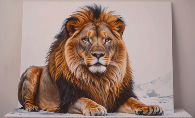 Lion is laying on the ground