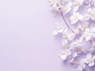 Fototapeta premium Delicate White Blossoms on a Lavender Background