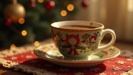 Fototapeta premium cup of coffee with christmas decorations