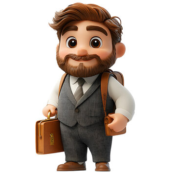 An animated 3D cartoon character of a businessman with a briefcase standing confidently on a white background, with an aspect ratio of 1:1 and a size of 750 pixels.