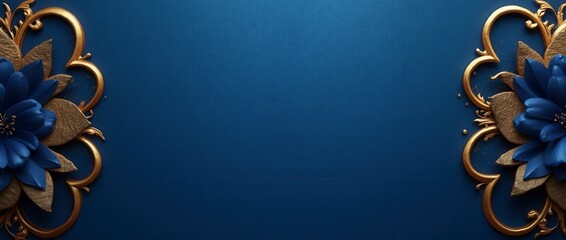 Blue Background with Golden Decorations on Sides Dark Elegant Design