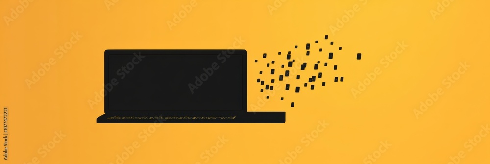 Poster A laptop silhouette emits falling numerical figures, symbolizing technology support and computer service activities in a digital landscape. Generative AI