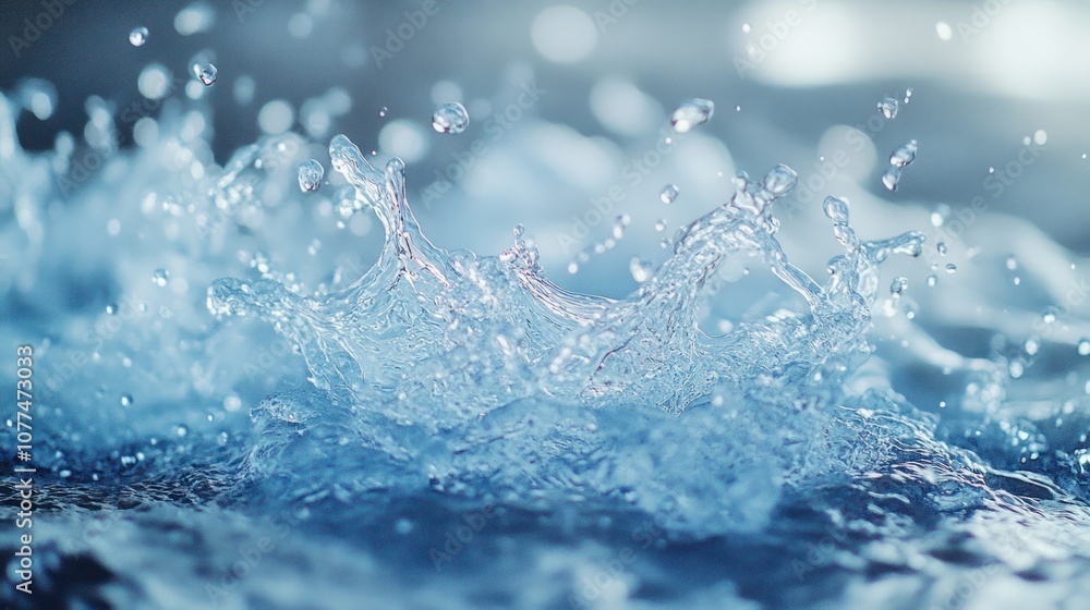 Poster close-up of water splashing and creating a crown of droplets.