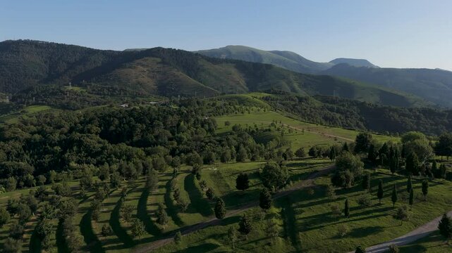 Aerial footage of Mount Cobetas in the city of Bilbao on a sunny day in Biscay province, Spain