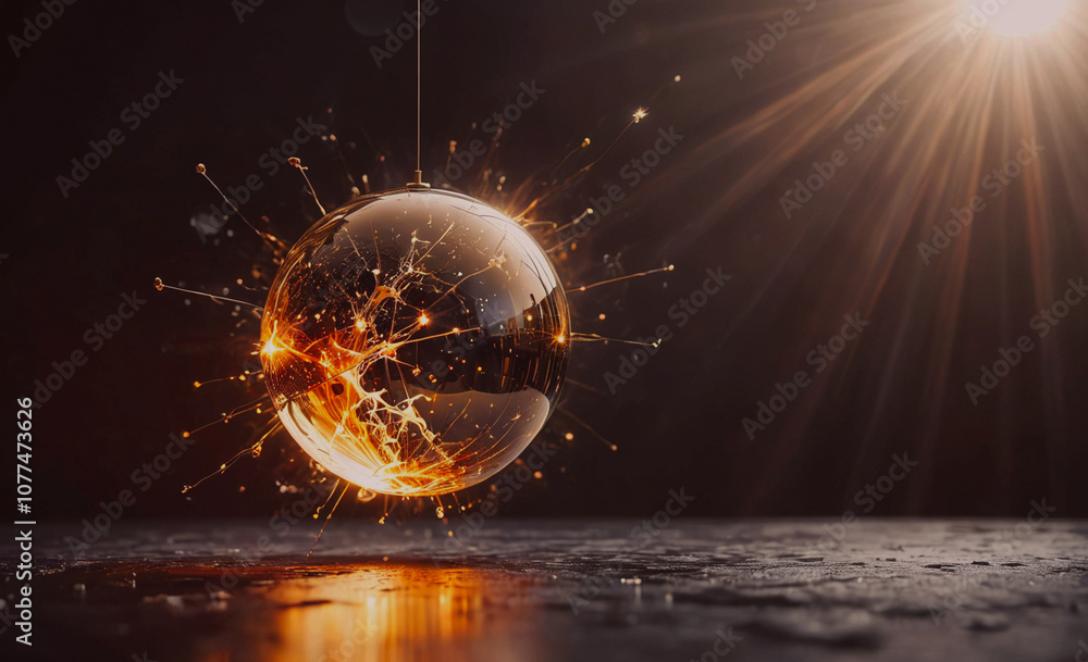 Poster large, glowing sphere with a string hanging from it