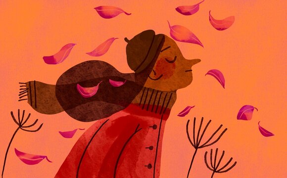 Woman with autumn fall  leaves 