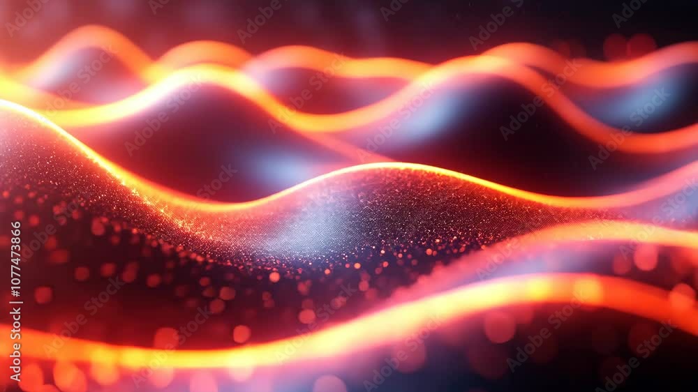Poster abstract red and orange glowing wave pattern on black background, futuristic design concept
