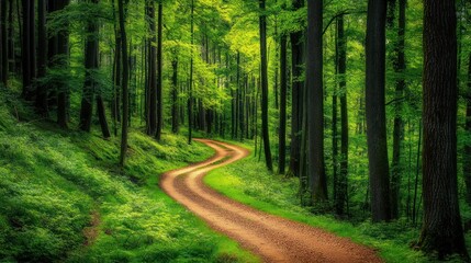 Obraz premium Winding Road Through Vibrant Autumn Forest.