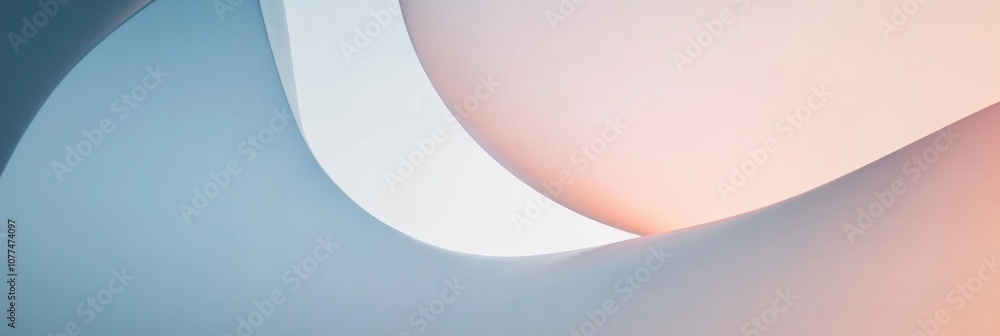 Poster curved and flowing shapes in soft pastel hues interact harmoniously, evoking a sense of tranquility 