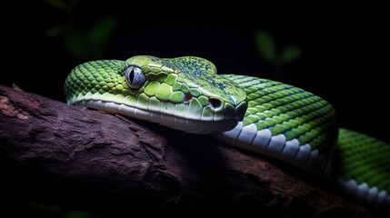 Fototapeta premium Close-Up of a Green Tree Python Resting on a Branch