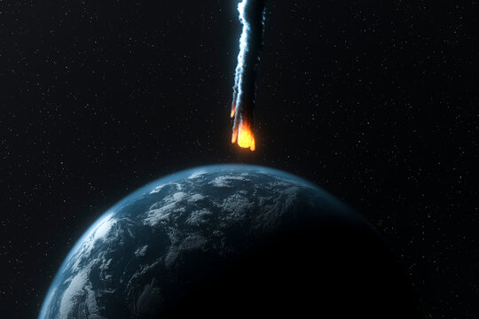 Meteor Falling Towards Earth in Space