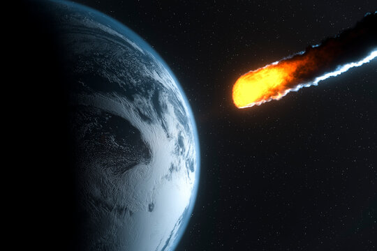 Asteroid Approaching Earth in Space