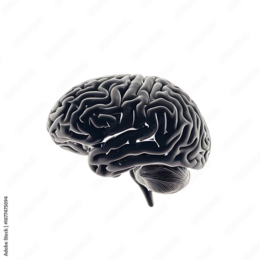 Fototapete realistic black and white rendering of a human brain showing intricate neural structures against a p