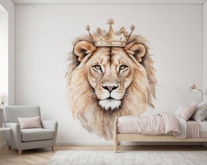 A lion with a crown showcasing intense power and grace.