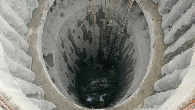 construction equipment inside the subway tunnel shaft