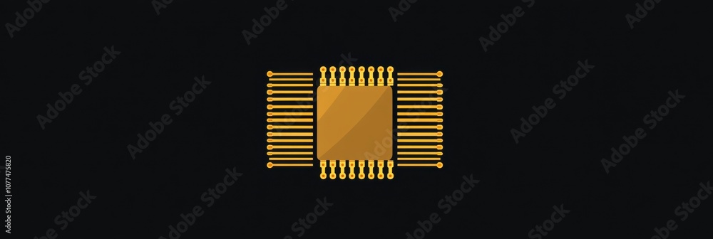 Poster this graphic displays a simplistic microchip design highlighted by digital traces, symbolizing advan