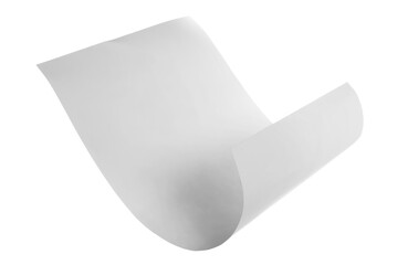 White paper flying, sheet falls and twists isolated on white, clipping path	