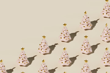 Pink Christmas Trees with Gold Stars in Diagonal Pattern