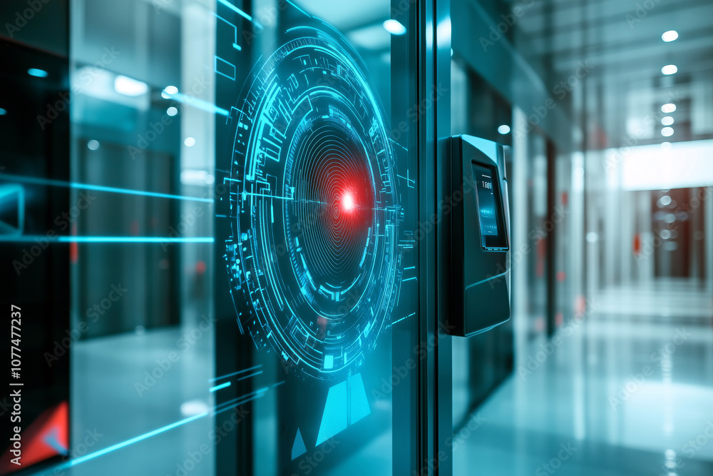 Aufkleber biometric access control system in a sleek building, where users verify identity through fingerprint
