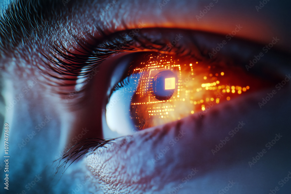 Aufkleber detailed close-up of an eye with a futuristic hud display showing biometric data being analyzed by a
