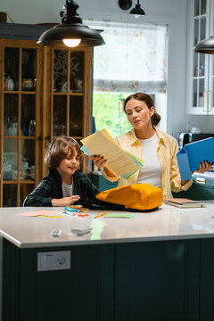 Mom and son at home