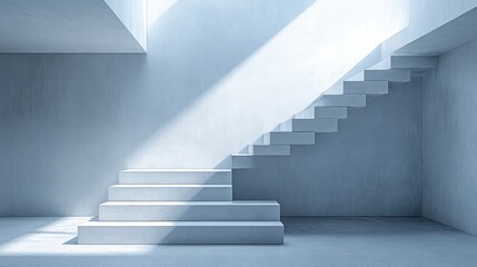 Modern staircase with sunlight streaming through a window.