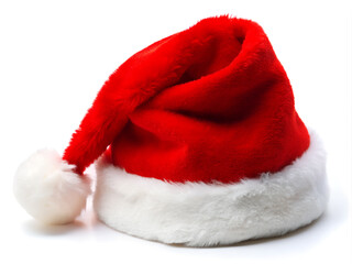 Photo of a Red Christmas Santa Claus Hat - Isolated on White