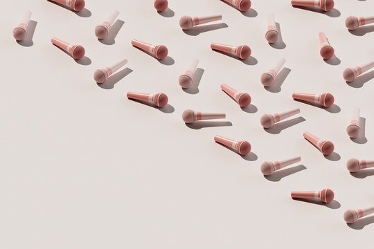 3D Render of Pink Microphones Arranged in Diagonal Pattern