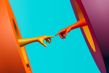 Two colorful hands symbolizing connection and knowledge