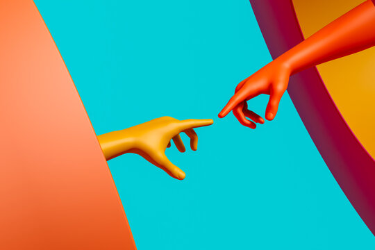 Two colorful hands symbolizing connection and knowledge
