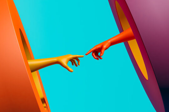 Two colorful hands symbolizing connection and knowledge