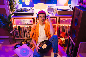Man Relaxing with Vinyl Music