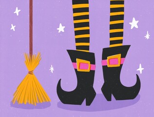 Witch legs and broom. Halloween concept