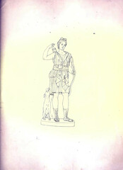 Diana, roman goddess of the hunt, holding bow and arrow with her hunting dog