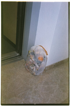 compostable bag full of food waste, 35mm