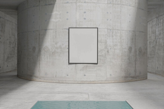 Blank picture frame mock up in contemporary gallery interior, 3d 