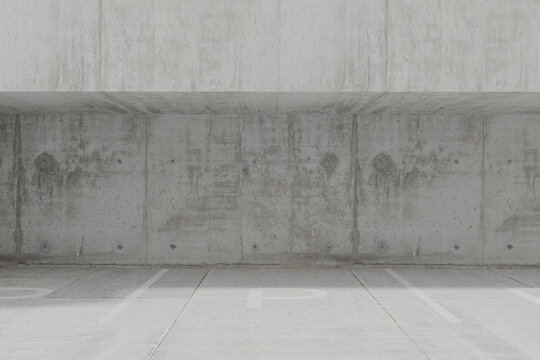Parking lots in a parking with concrete walls and floor