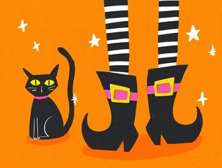 Witch and black cat. Halloween concept