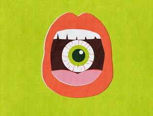 Mouth eating an eye. Halloween illustration.
